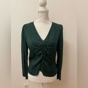 H&M Green Printed V-Neck Blouse size small/6